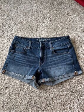 American Eagle Outfitters Navy Blue Frayed Hem Denim Shorts